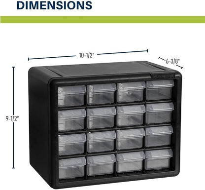 Akro-Mils 16-Drawer Plastic Drawer Storage Cabinet for Garage Organization, Beads, Makeup Organizer, Building Bricks Storage, Teacher Toolbox, 10-1/2" W x 6-1/2" D x 8-1/2" H, 10116 Black (Pack of 2)