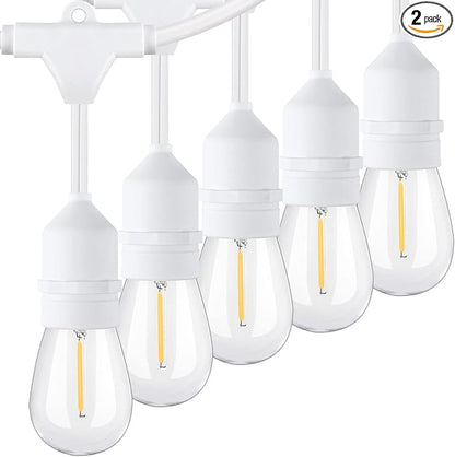 96FT(48×2) Outdoor String Lights, Commercial Grade Heavy Duty White Wire Patio Light with Dimmable S14 Shatterproof LED Bulbs, Linkable Waterproof Bistro Lights for Outside Deck Backyard Cafe Market