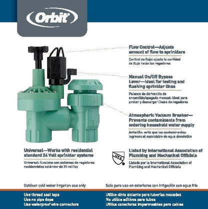 Orbit 57604 1-Inch FPT 100 Series Automatic Anti-Siphon Valve with Flow Control and 3/4-Inch Reducer