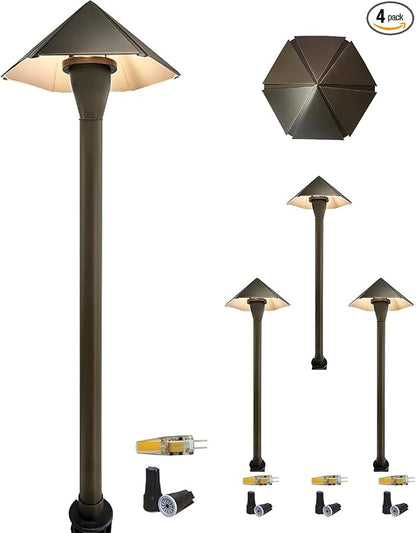 COLOER 4-Pack 12V Brass Outdoor Low Voltage Garden Path Lights for Outside(Bronze,23.2" Tall, 7.9" Shade) with 2W 2700K G4 LED Bulb(605B)