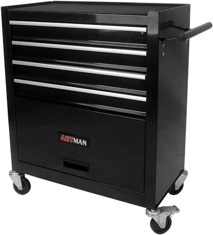 YOPTO Multifunctional Cart with 4 Ball-Bearing Drawers,Portable Rolling Tool Chest W/ 4 Wheels and Pull Handle,for Garage,Warehouse,Workshop,Repair Shop,Black