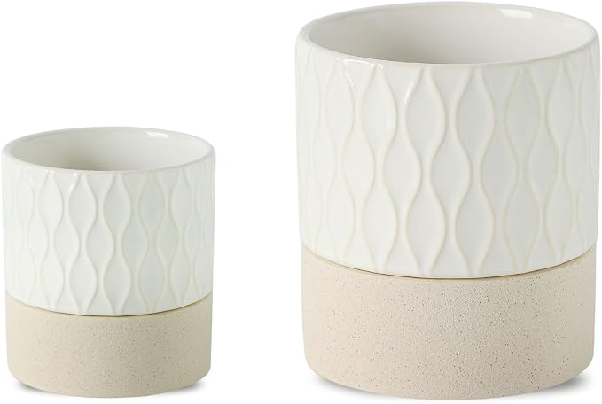 Nihow Ceramic Self Watering Plant Pot for Indoor Plants, 4.5+6 Inch | Planter with Cotton Wick, Drainage Hole & Water Storage Plus, Cylinder Round Flower Pot, For Succulent/Herbs/Violets