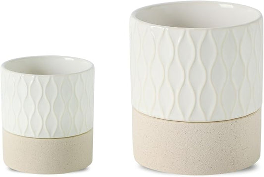 Nihow Ceramic Self Watering Plant Pot for Indoor Plants, 4.5+6 Inch | Planter with Cotton Wick, Drainage Hole & Water Storage Plus, Cylinder Round Flower Pot, For Succulent/Herbs/Violets