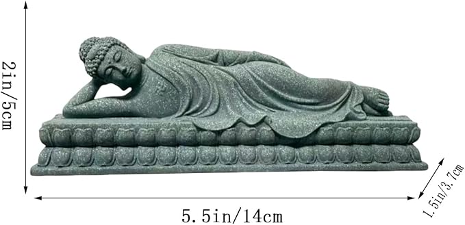 livelyfish Sleeping Buddha Statue Sandstone Buddha Figurine Zen Buddhism Sculpture for Aquarium Fish Tank Garden Home Decor (M)