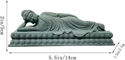 livelyfish Sleeping Buddha Statue Sandstone Buddha Figurine Zen Buddhism Sculpture for Aquarium Fish Tank Garden Home Decor (M)