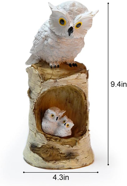 Solar Powered Owl Garden Decor Outdoor Statues Led Porch Backyard Figurine Light Great Horn White Sculpture for Lawn Ornament Patio Decorations Waterproof