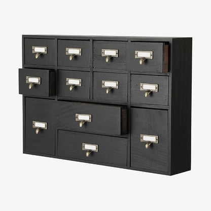 Apothecary Drawers Apothecary Cabinet with Drawers, Black | 12 Drawer Library Card Catalog, Wooden Storage Box, Wooden Desktop Organizer with Metal Handles-Fulled Assembled