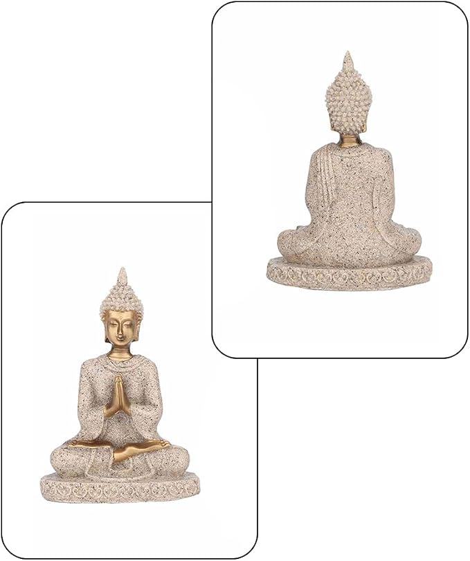 Small Buddha Statue - Figurines Decor Sandstone Sitting Meditation | Outdoor Statues for Garden Buddhist Decoration Ornament Sculpture Handmade Figurine Miniatures Home Seated Zen (Gold)