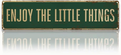 Garden Metal Tin Sign, Vintage Farmhouse Decor, Enjoy the Little Things Inspirational Sign, Garden Wall Art for Yard Fence Door Porch, Rustic Indoor Outdoor Gardening Decoration, 15.7 x 3.9 Inches