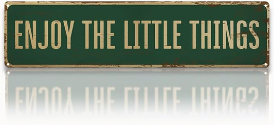 Garden Metal Tin Sign, Vintage Farmhouse Decor, Enjoy the Little Things Inspirational Sign, Garden Wall Art for Yard Fence Door Porch, Rustic Indoor Outdoor Gardening Decoration, 15.7 x 3.9 Inches