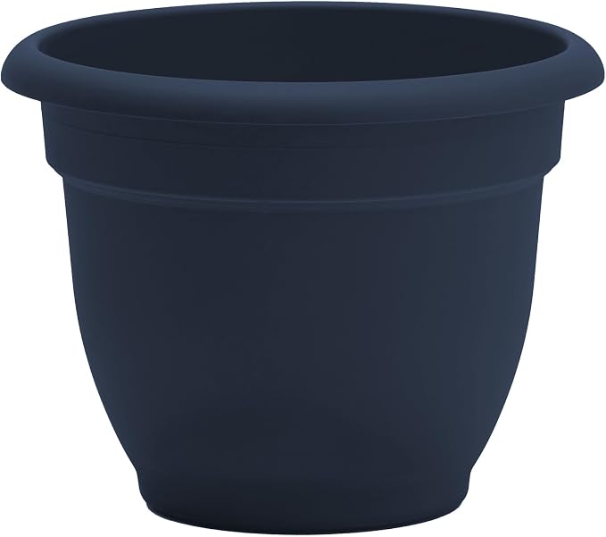 Bloem Ariana 12" Plastic Self-Watering Planter, Navy, 2-Pack | Self-watering disk at the bottom of each pot that acts as a water wick and reservoir for optimal plant health