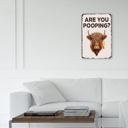 mmiishe Funny Bathroom Signs Metal Signs Cow Gifts for Women Men Vintage Metal Bathroom Decor Are You Pooping for Restroom Toilet Powder Room Wall Decor 8x12 Inches Birthday Anniversary Decoration