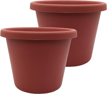 The HC Companies 17 Inch Classic Round Planter Pots with Drainage, Rolled Rim Plastic Planters for Indoor & Outdoor Plants, 2-Pack Decorative Flower Pots for Garden, Office & Home Decor, Clay
