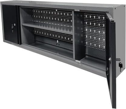 JZD Metal Wall Mount Cabinet 59" Long, Included 22 Hooks & Tool Holders, Space Saving for Workshop Storage Solutions