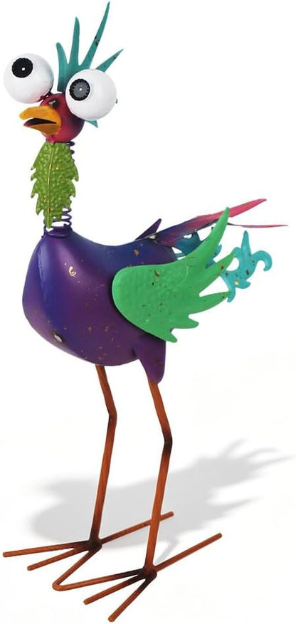 Metal Rooster Statue Outdoor Garden Decor,18" Wacky Rooster Decor Yard Statue Decorations Outdoor,Funny Chicken Sculpture for Patio, Lawn, Backyard (Purple)