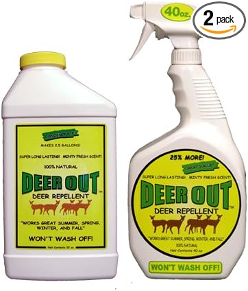 Deer Out Deer Repellent: 40oz Ready to Use Spray + 32oz Concentrate (Combo) | Natural Ingredients, Keeps Deer Away, Deer Deterrent, Peppermint Oil Repellent, Protect Plants from Deer