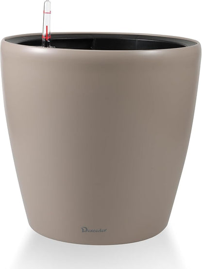 Dexceder 15x14 Self Watering Planter with Wheels (Taupe Matte) | Inner Pot Design, Thickened Large Floor Standing Flower Plant Pot with Water Level Indicator Indoor Outdoor