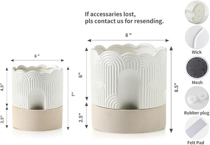 Nihow Ceramic Self Watering Pots for Indoor Plants, 6+8 Inch,Beige Set 2 | Visible Water Level Fill Port,Planter with Cotton Wick,Water Storage Plus, Cylinder Round Flower Pot, Succulent/Herbs/Violets