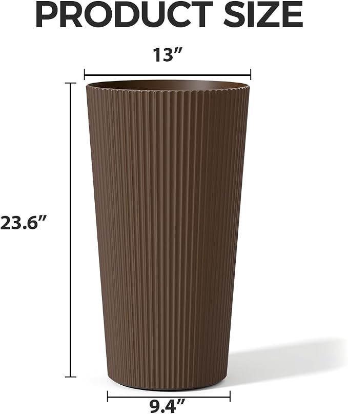 24" Tall Planters for Outdoor Plants,Large Outdoor Planters for Front Porch Decor with Drainage Hole, Flower Pots Fits Indoor Plants Patio/Garden, Plastic Striped Brown(2 Pack)