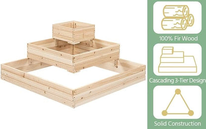 Topeakmart Wooden Planter Box 3 Tier Raised Garden Bed Open Bottom, 2Pcs | Sturdy fir wood tiered planter for patio & garden. Open bottom lets roots grow deep into natural soil.