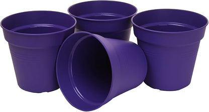 Mintra Garden Pots, 4 Pack Bulk Plastic Plant Pots with Drainage Tray, Round Indoor & Outdoor Decorative Planters with Drain Holes for Flowers, Herbs & Plants, 17cm Diameter – Purple, 6.6 in