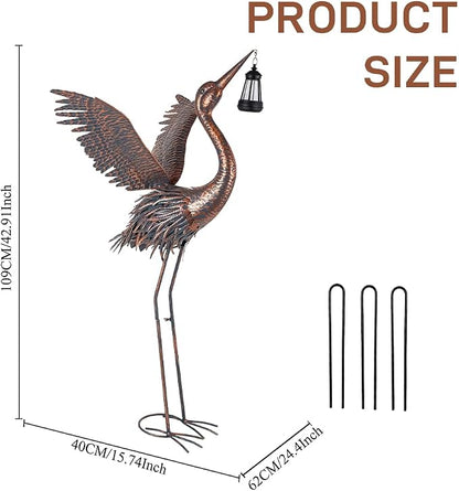 Crane Garden Statues with Solar Ligh for Outside, 43" Metal Heron Yard Art & Garden Sculptures - Large Outdoor Decor for Patio, Backyard, Pond, Lawn Ornaments
