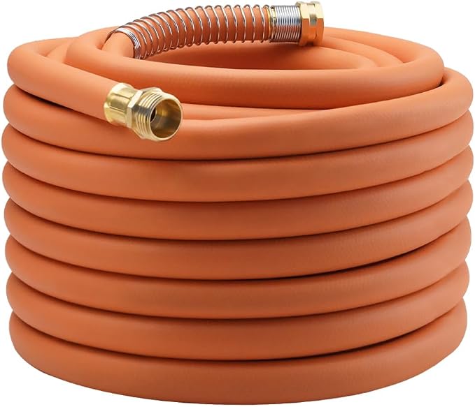 Wiseflow Garden Hose 75FT x 5/8", Heavy Duty Rubber Hose, Water Hose with Five Layered Braiding, Male Female Fittings, 1000PSI Burst, 300PSI Working for Yard, Car Wash, Pets (Orange)