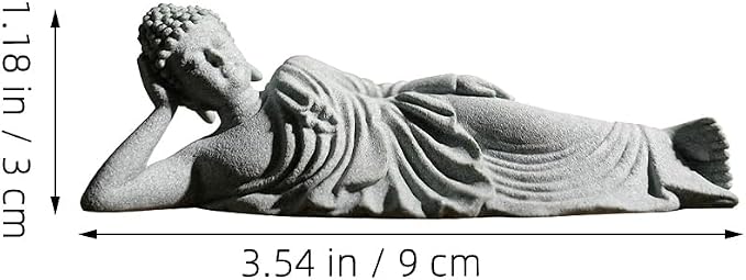 PRETYZOOM Little Reclining Buddha Ornament 3.54In Sandstone Mini Statue Indoor Zen Garden Meditation Decoration