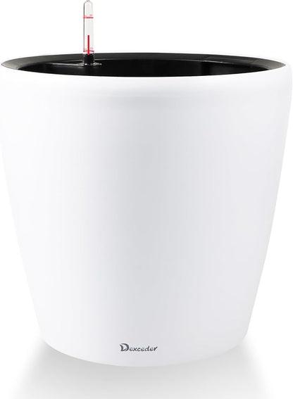 Dexceder 18x17 Self Watering Planter with Wheels (White Matte) | Inner Pot Design, Thickened Large Floor Standing Flower Plant Pot with Water Level Indicator Indoor Outdoor