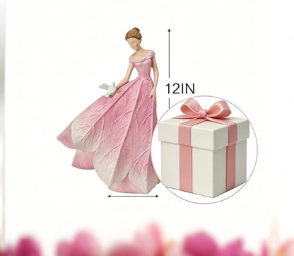 Guichifun Fairy Statue Collection Home Decoration - Pink Leaf Angel Girls Resin Home Garden Patio Living Room Decor Memorial Gift for Mom 5.5 x 3.25 x 8 Inch