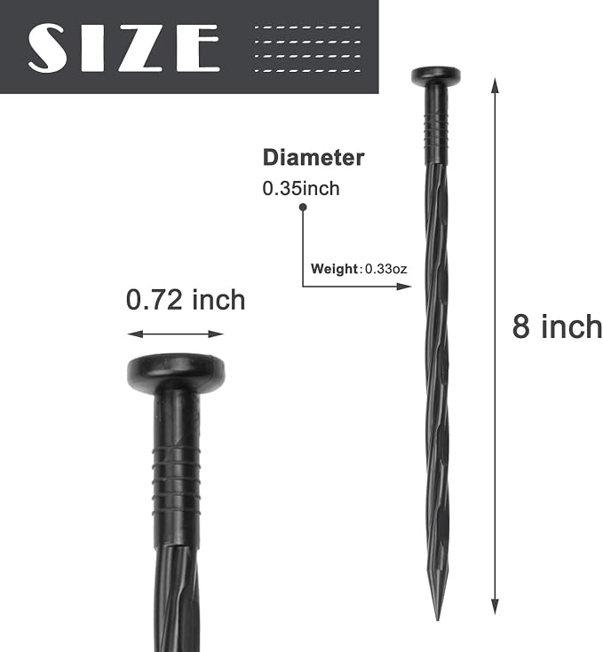 Plastic Landscape Anchoring Spikes 150 Pcs 8 Inch Nylon Spiral Landscape Spikes for Yard, Garden Lawn, Weed Barriers, Artificial Turf, Tent