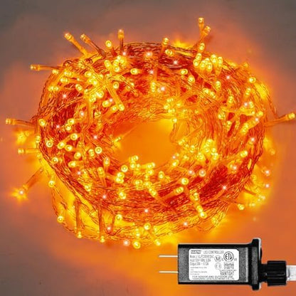300 Led Orange String Lights Outdoor Halloween Decorations, 108 Ft Thanksgiving Decor Lights 8 Modes Fairy Lights for Bedroom Yard Room Decor