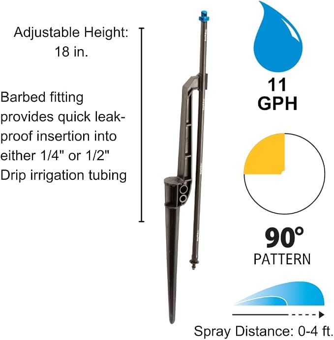 Rain Bird MSFQSTKX Drip Irrigation Close Coverage Fan Spray on Riser Stake, 90° Quarter Circle Pattern, 5' Spray Distance