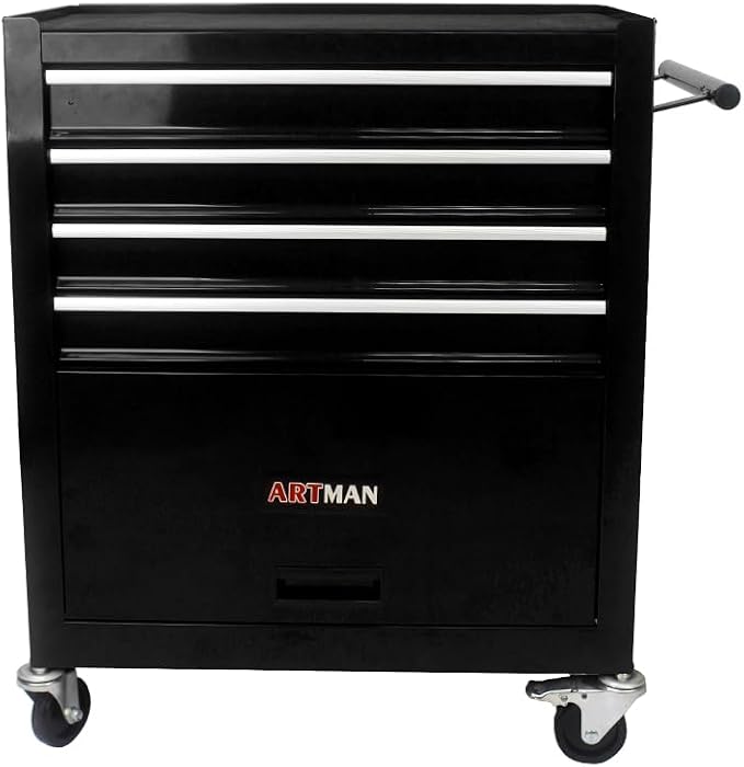 YOPTO Multifunctional Cart with 4 Ball-Bearing Drawers,Portable Rolling Tool Chest W/ 4 Wheels and Pull Handle,for Garage,Warehouse,Workshop,Repair Shop,Black