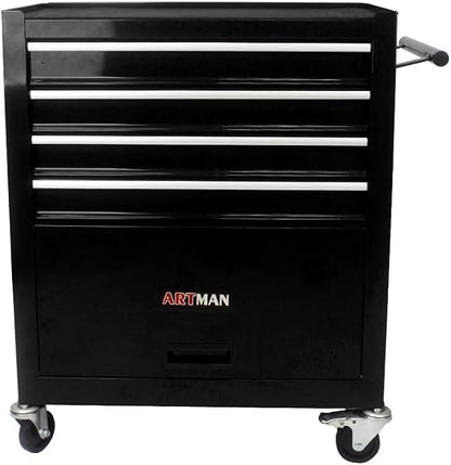 YOPTO Multifunctional Cart with 4 Ball-Bearing Drawers,Portable Rolling Tool Chest W/ 4 Wheels and Pull Handle,for Garage,Warehouse,Workshop,Repair Shop,Black