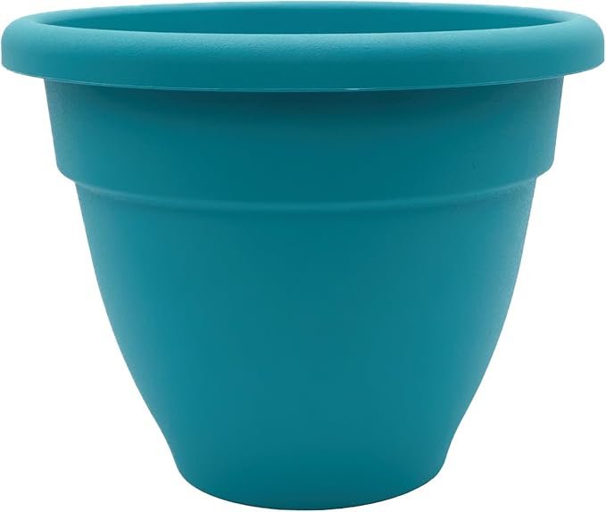 The HC Companies Caribbean Planter Pot - Outdoor & Indoor Plant Pot with Drainage Hole & Plug - Rolled Rim Plastic Pots for Plants & Flowers - Decorative Plant Pot (10" Dusty Teal, Pack of 1)