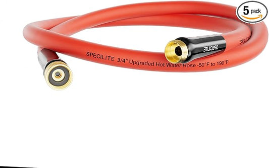 SPECILITE 3/4" Hot/Cold Short Leader Garden Water Hose 5 ft, -50℉-190℉, Flexible & Lightweight Rubber Pipes With 3/4" Brass Fittings for Yard, Outdoor, Farm, Red