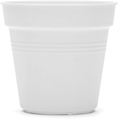 Mintra Garden Pots, 4 Pack Bulk Plastic Plant Pots with Drainage Tray, Round Indoor & Outdoor Decorative Planters with Drain Holes for Flowers, Herbs & Plants, 13cm Diameter – White, 5 in