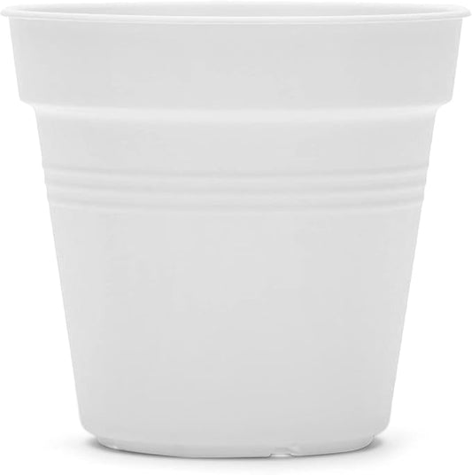 Mintra Garden Pots, 4 Pack Bulk Plastic Plant Pots with Drainage Tray, Round Indoor & Outdoor Decorative Planters with Drain Holes for Flowers, Herbs & Plants, 13cm Diameter – White, 5 in