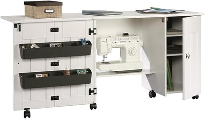 Sauder Folding SewingTable & Craft Cart Storage Cabinet, in Soft White