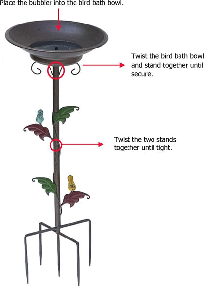 31”H Solar Bird Bath for Outside,Metal Bird Bath with Solar Fountain | Solar Fountain Bird Bath with Metal Stake,Solar Powered Bird Bath for Outdoor Garden Yard Decor