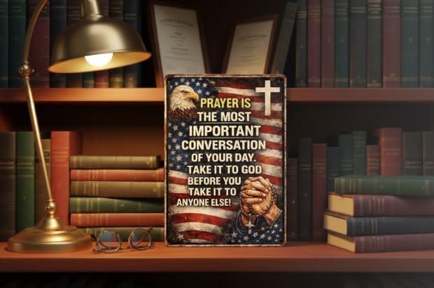 Christian Gifts for Men Women Prayer Is The Most Important Conversation of Your Day Vintage Tin Sign Religious Metal Wall Art for Home Church Prayer Room Office Chapel Decor 8x12 Inch