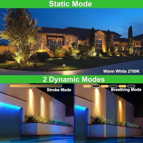 Cly 4-in-1 Solar Spot Lights Outdoor 2700K Solar Powered Landscape Lighting | Warm White Low Voltage IP66 Waterproof 14M Cable Auto On/Off for Outside Garden Yard Landscape Pathway