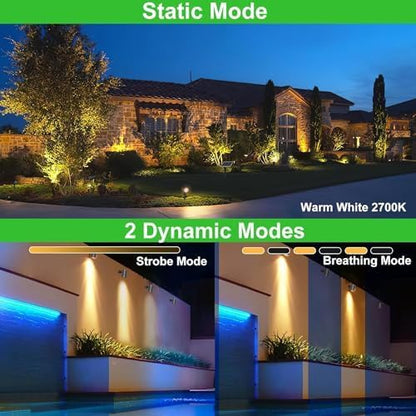 Cly 4-in-1 Solar Spot Lights Outdoor 2700K Solar Powered Landscape Lighting | Warm White Low Voltage IP66 Waterproof 14M Cable Auto On/Off for Outside Garden Yard Landscape Pathway