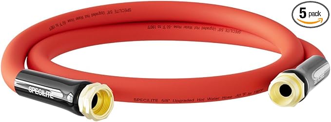 SPECILITE 5/8" Hot/Cold Short Leader Garden Water Hose 5 ft, -50℉-190℉, Flexible & Lightweight Rubber Pipes With 3/4" Brass Fittings for Yard, Outdoor, Farm, Red