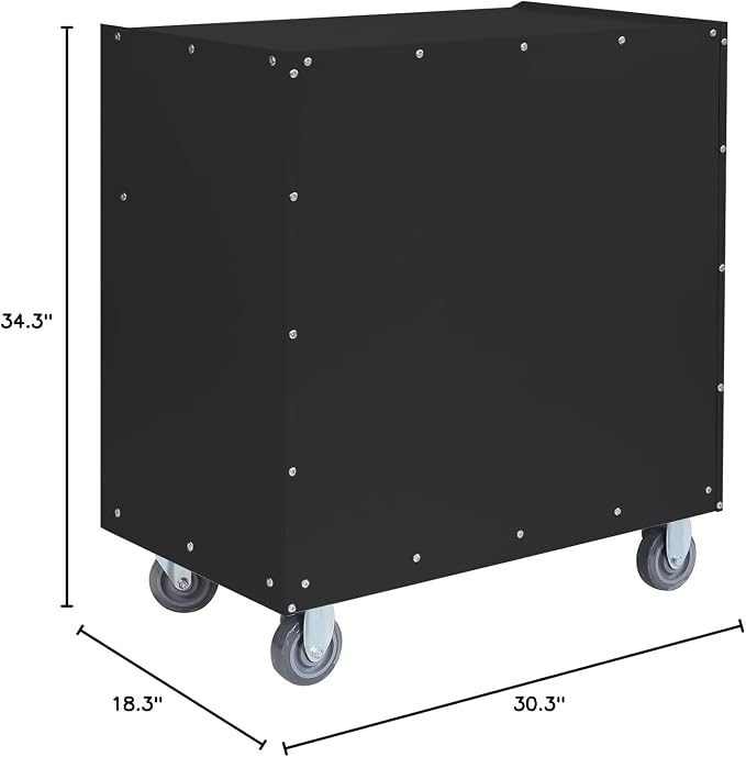 Metal Storage Cabinet with Wheels 30" x 18" x 34" Mobile Metal Garage Cabinet with 1 Drawer & 2 Doors Small Rolling Tool Storage Cabinet with 1 Adjustable Shelf & 4 Hanging Hooks, Black & Gray