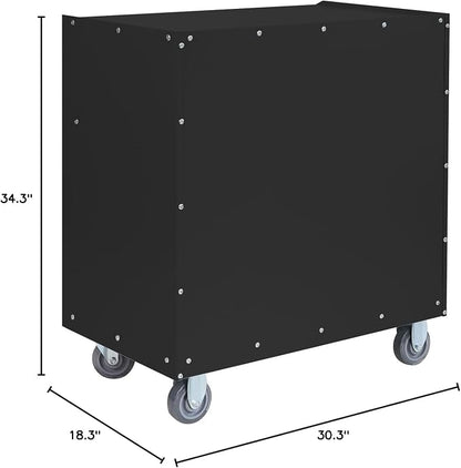 Metal Storage Cabinet with Wheels 30" x 18" x 34" Mobile Metal Garage Cabinet with 1 Drawer & 2 Doors Small Rolling Tool Storage Cabinet with 1 Adjustable Shelf & 4 Hanging Hooks, Black & Gray