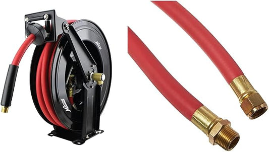 Milton 2780-50D Steel Dual Arm Air Hose Reel (1/2" x 50 ft.) and Milton 2780-6LH Air Leader Hose (1/2" x 6 ft.)