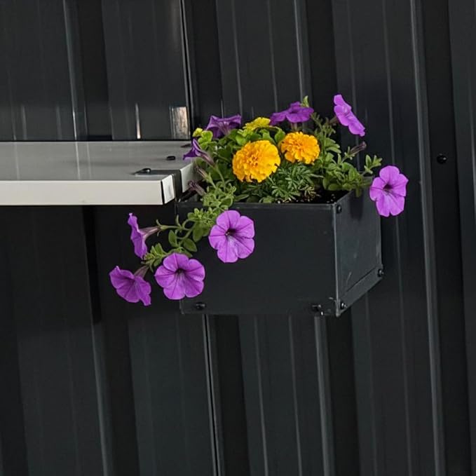 12x10 FT Outdoor Storage Shed,Tool Shed with 3 Openable Windows,Metal Building Backyard Shed w/Windowsill & Decorative Flower Rack,Lockable Single Door,Heavy Duty Waterproof,for Patio,Coal Gray