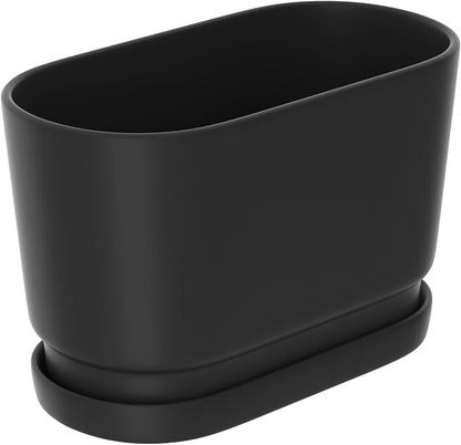 8.9" Rectangular Ceramic Planter with Drainage and Saucer, Black | Indoor Outdoor Use, 8.9"L x 4.5"W x 5.3"H, Modern Home Decor, Window Box Planter, Matte Black
